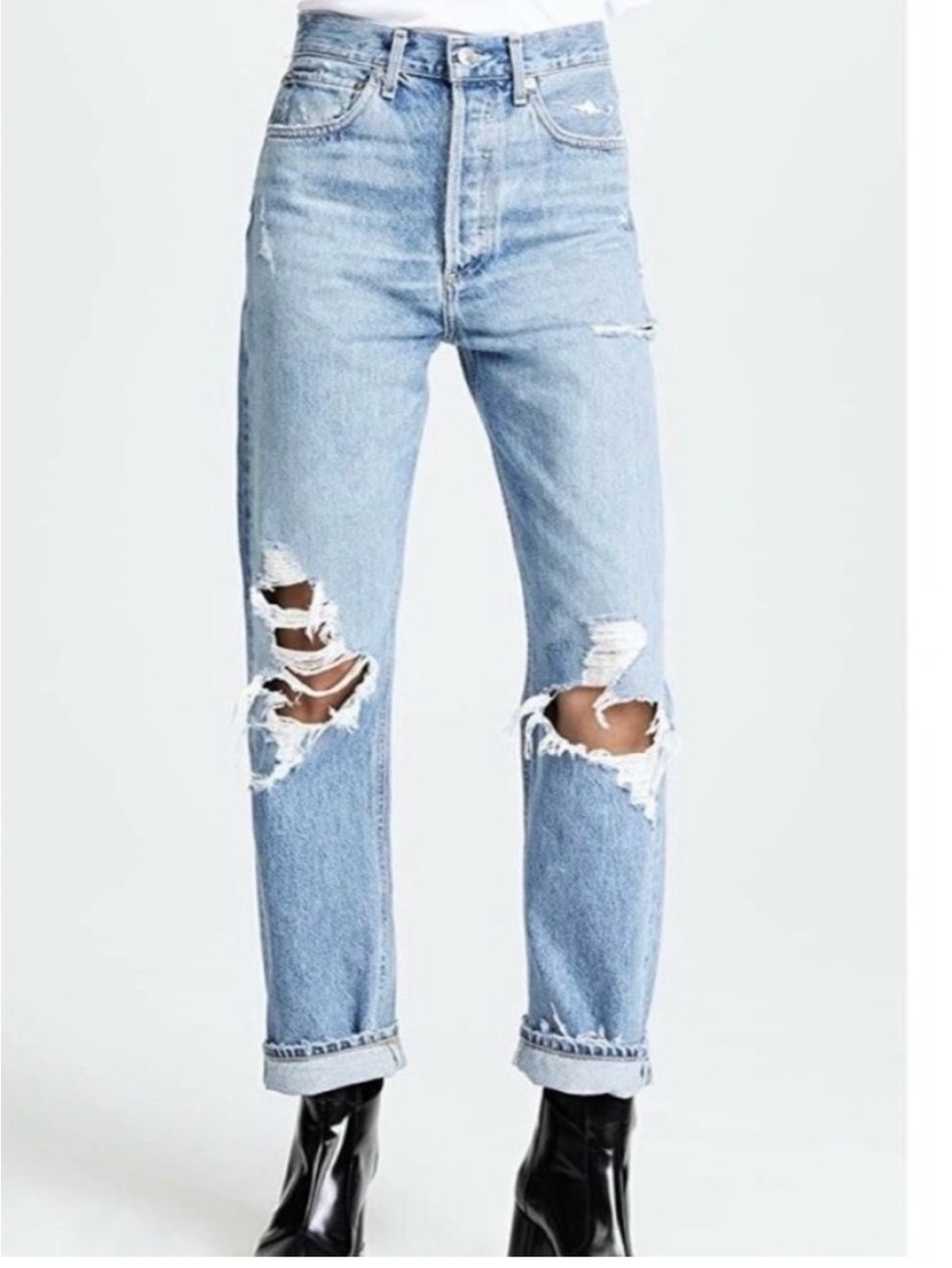 AGOLDE 90s Mid Rise Loose Fit Jeans- Fall Out- 26- Light Wash-Destructed 31